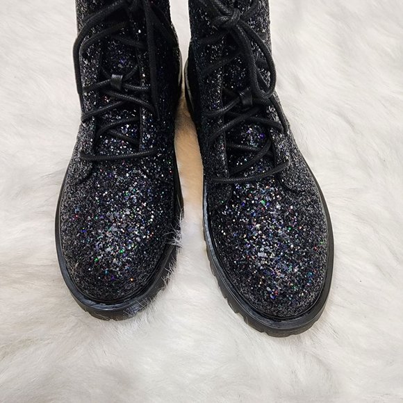 Steve Madden black chunky glitter booties youth size 7 NEW IN BOX - Picture 8 of 12